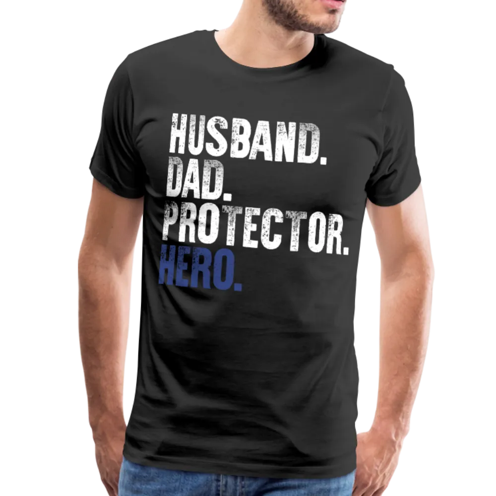 Husband Dad Protector Hero Blue Men's Premium T-Shirt (CK1924)