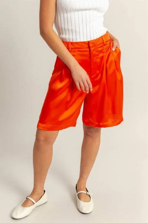 HYFVE High-Waist Pleated Satin Shorts