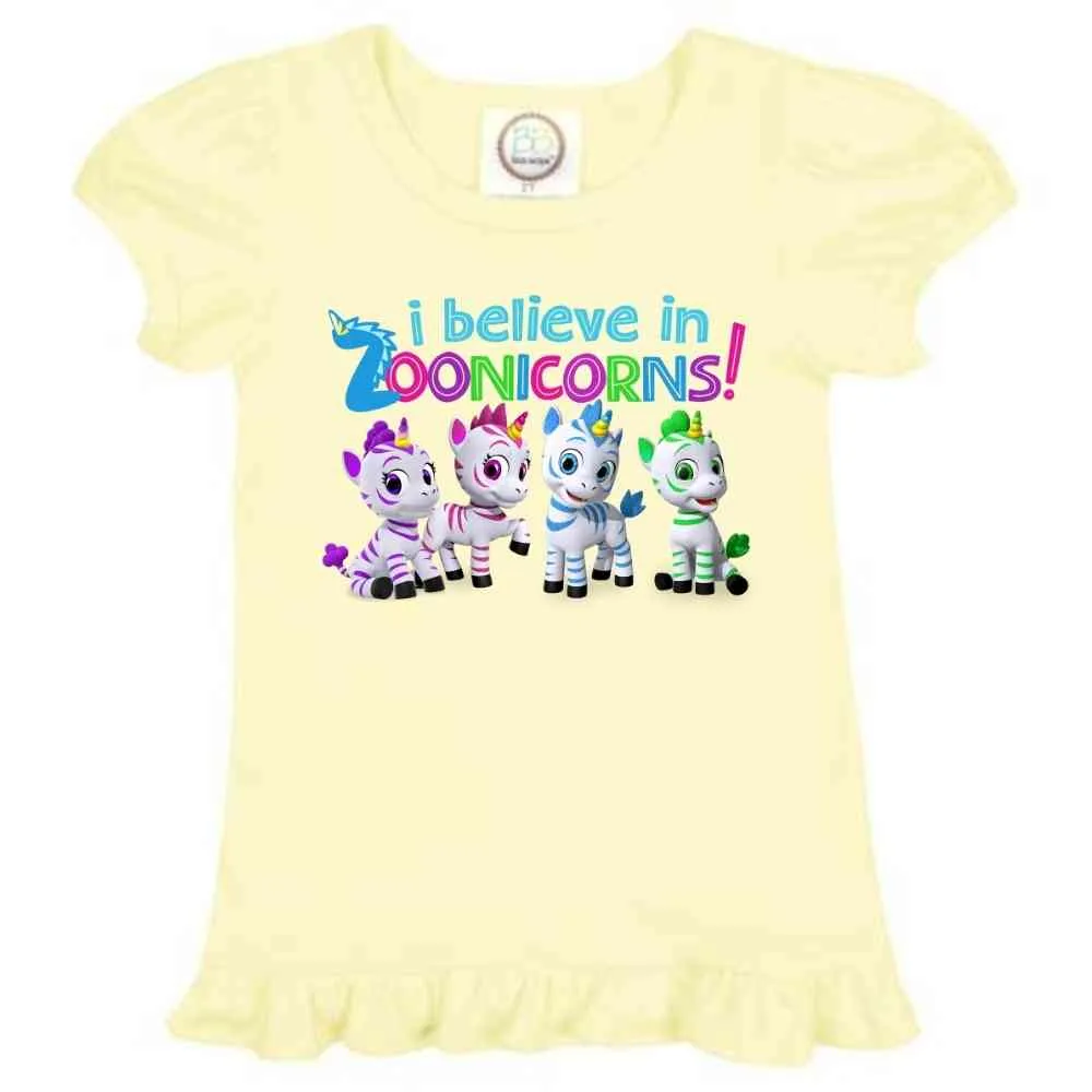 I Believe In Zoonicorns, Group, Ruffle Girl's Tee