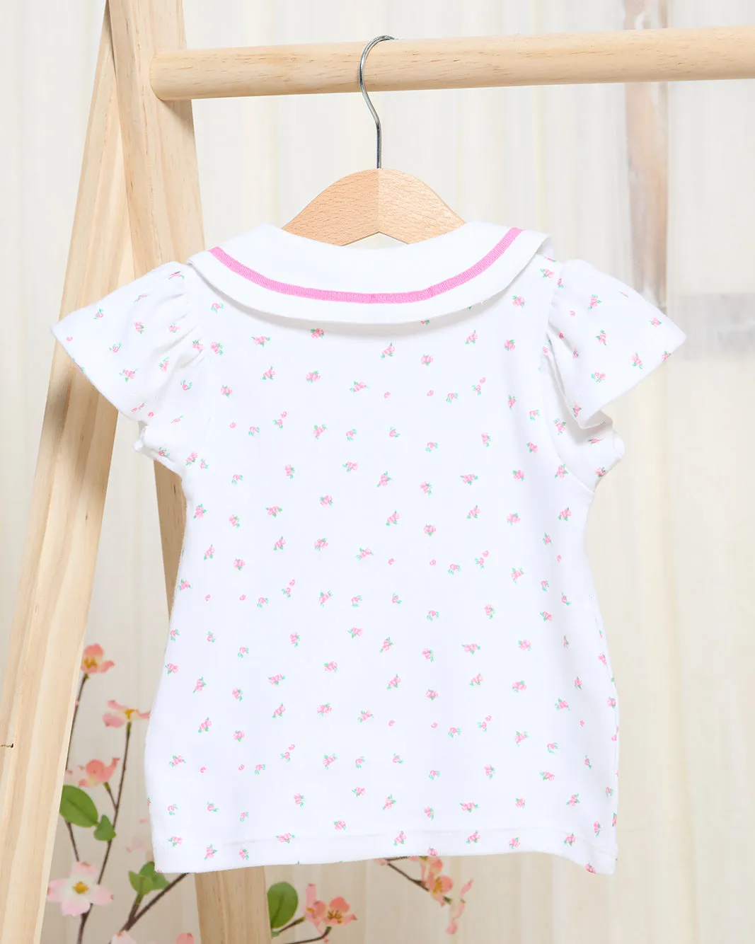 Infant Girls White Floral Printed T-Shirt