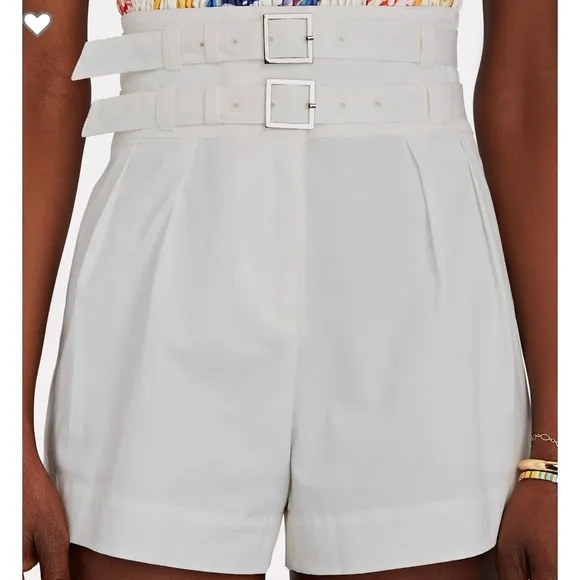 INTERMIX Leslie Double Belted White Cotton Shorts