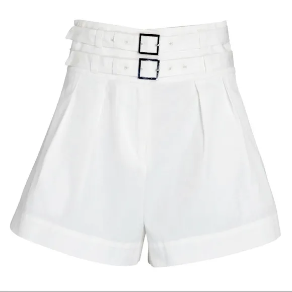 INTERMIX Leslie Double Belted White Cotton Shorts