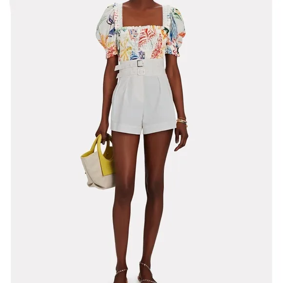 INTERMIX Leslie Double Belted White Cotton Shorts