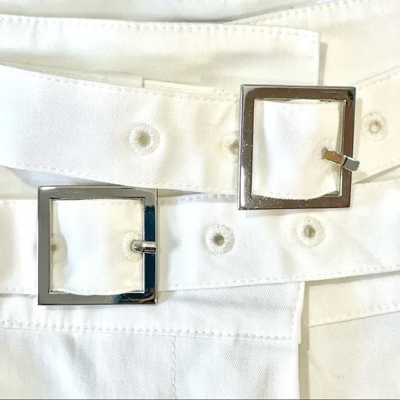 INTERMIX Leslie Double Belted White Cotton Shorts