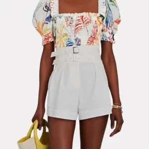 INTERMIX Leslie Double Belted White Cotton Shorts