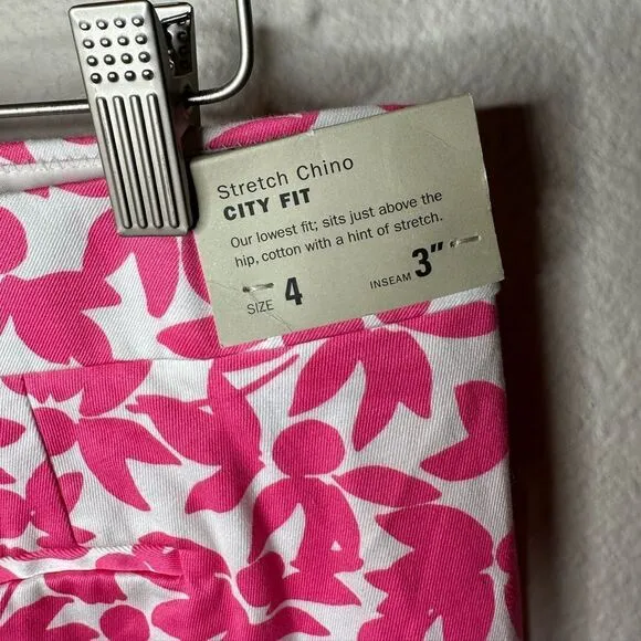 J. Crew Stretch Fit Chino Pink Floral Leaf Print Shorts Size 4