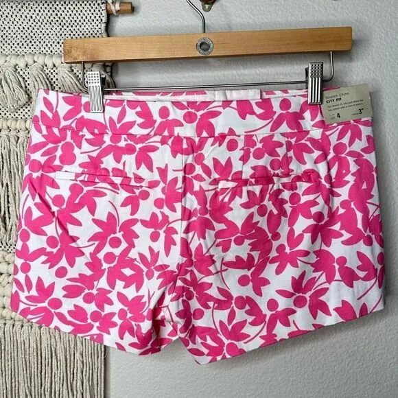 J. Crew Stretch Fit Chino Pink Floral Leaf Print Shorts Size 4