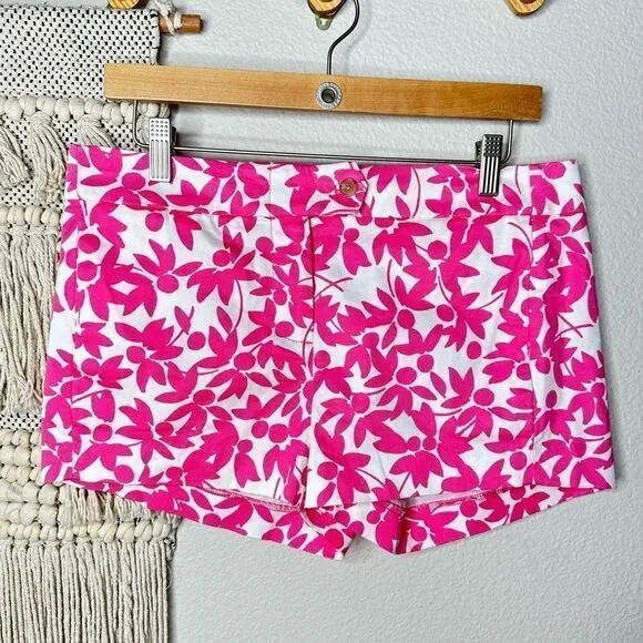 J. Crew Stretch Fit Chino Pink Floral Leaf Print Shorts Size 4