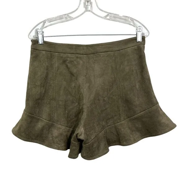 J.O.A. Los Angeles Women Shorts Vegan Suede Stretch Flared Hem Lined Zip Green L