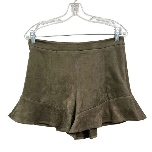 J.O.A. Los Angeles Women Shorts Vegan Suede Stretch Flared Hem Lined Zip Green L