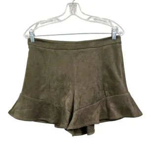 J.O.A. Los Angeles Women Shorts Vegan Suede Stretch Flared Hem Lined Zip Green L