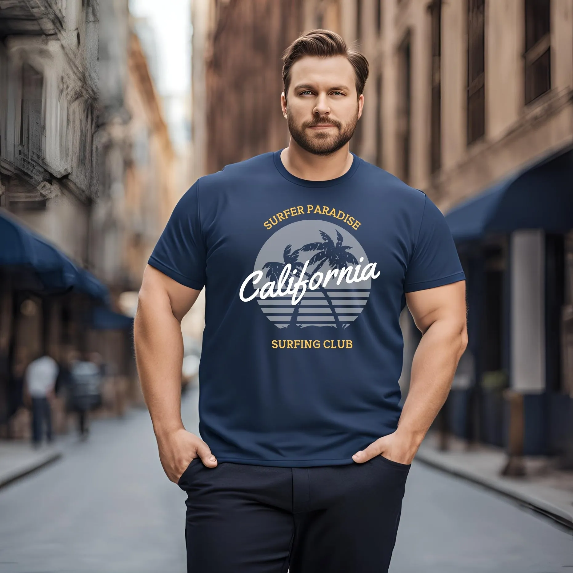 KART BLACK Men's Plus Size Navy Color Tshirts | Regular Fit Round Neck Cotton Tshirts | NVY-SURFING CLUB