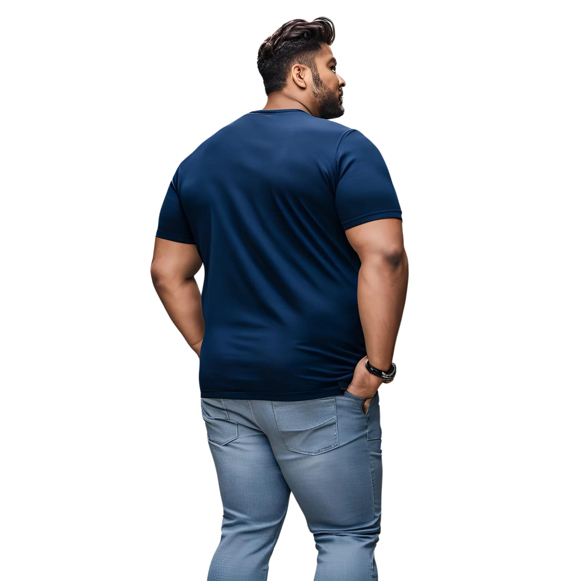 KART BLACK Men's Plus Size Navy Color Tshirts | Regular Fit Round Neck Cotton Tshirts | NVY-YOLO