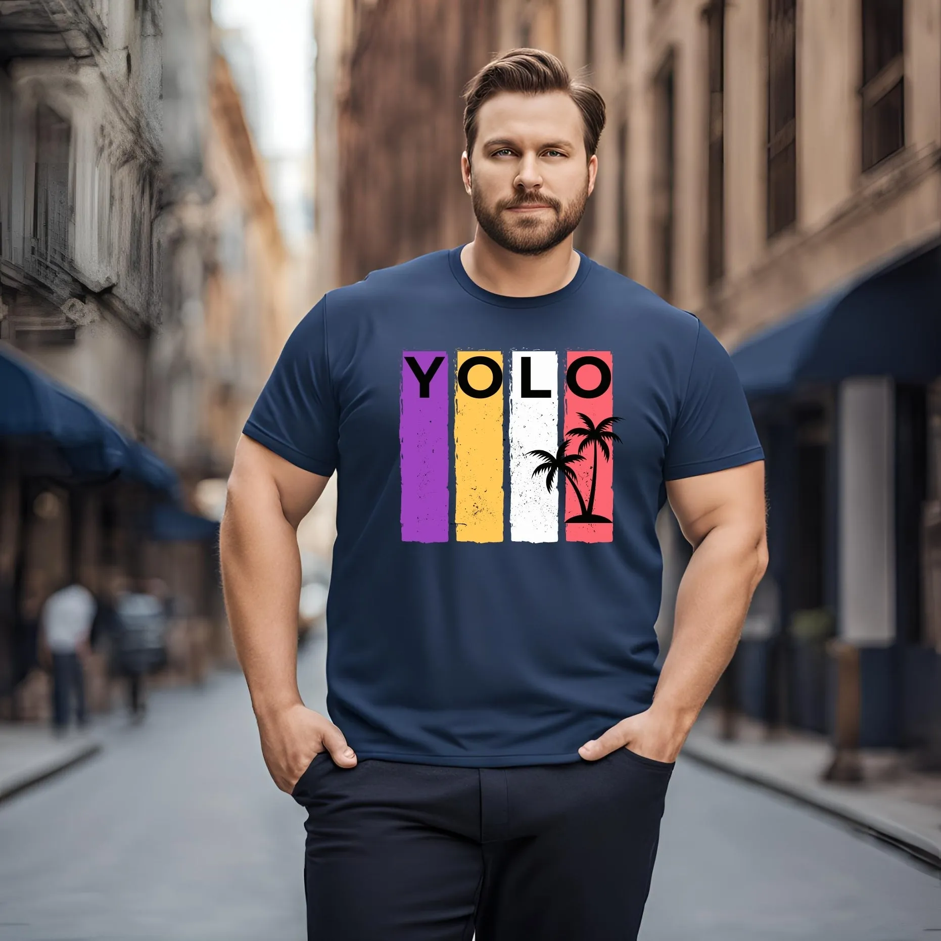 KART BLACK Men's Plus Size Navy Color Tshirts | Regular Fit Round Neck Cotton Tshirts | NVY-YOLO