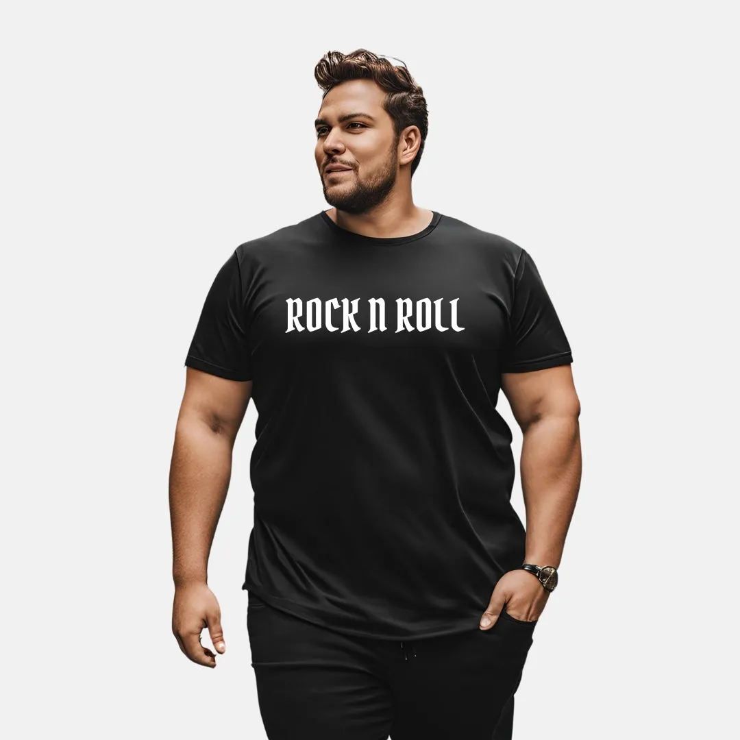 KART BLACK Men's Plus Size Tshirts | Regular Fit Round Neck Cotton Tshirts | BLK-ROCK&ROLL_3XL