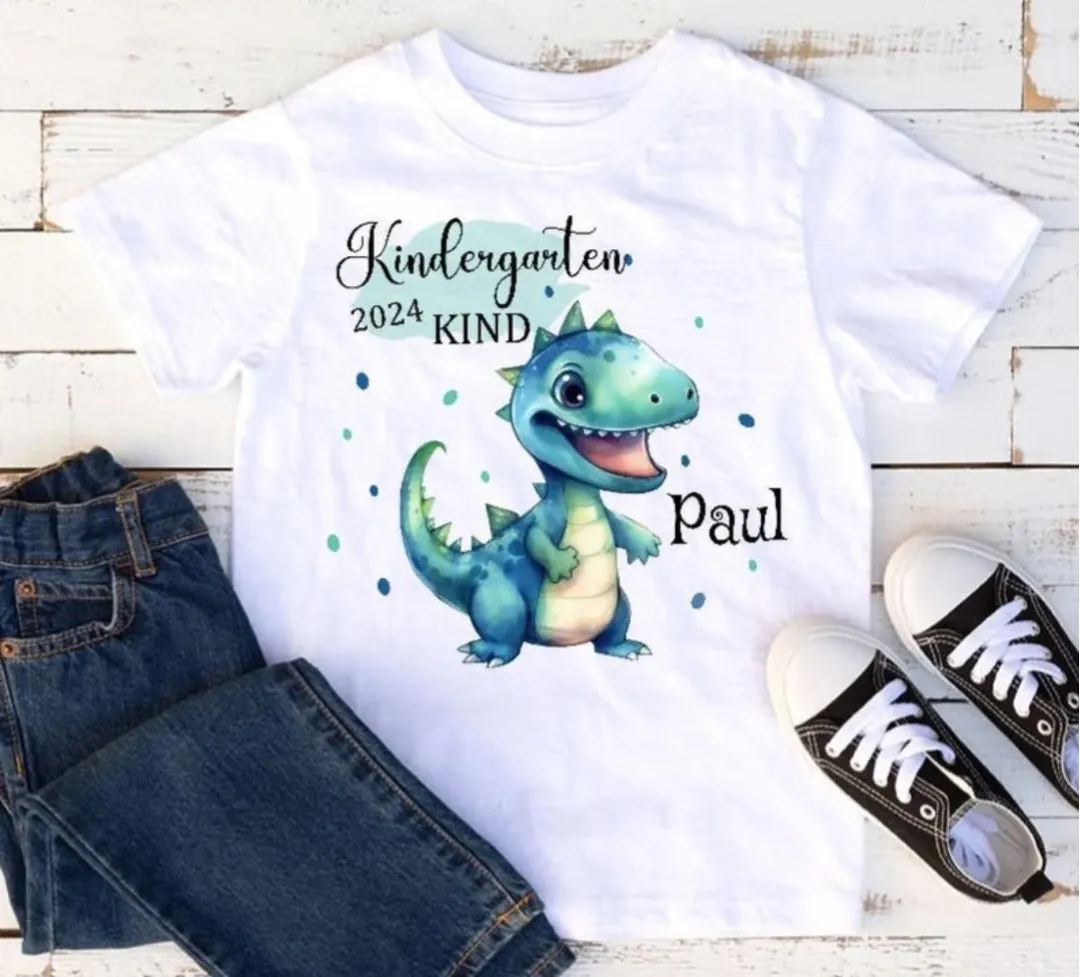 Kindergartenkind T-Shirt Dinosaurierer personalisiert Kita Kind Jungen Kindergarten Start