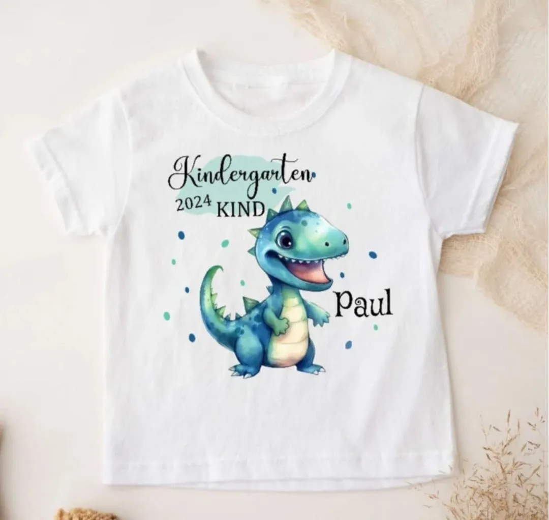 Kindergartenkind T-Shirt Dinosaurierer personalisiert Kita Kind Jungen Kindergarten Start