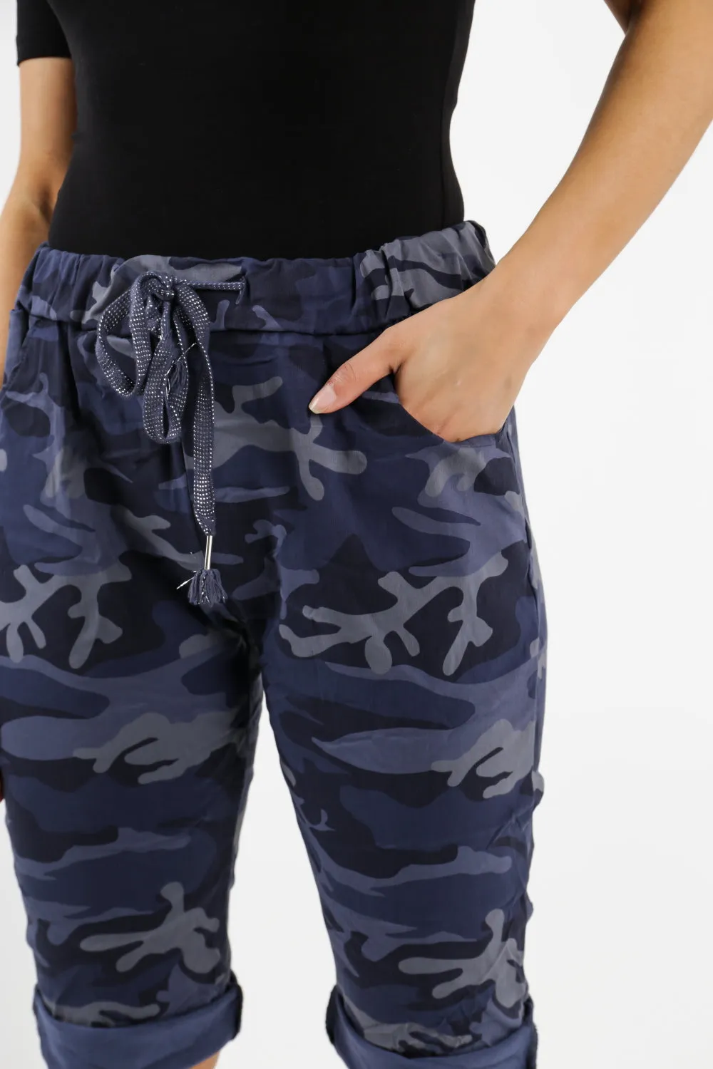 Ladies Italian Stretch Shorts Women's camouflage Plain Magic Comfy Lagenlook Hot Pants 8-22