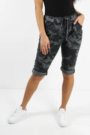 Ladies Italian Stretch Shorts Women's camouflage Plain Magic Comfy Lagenlook Hot Pants 8-22