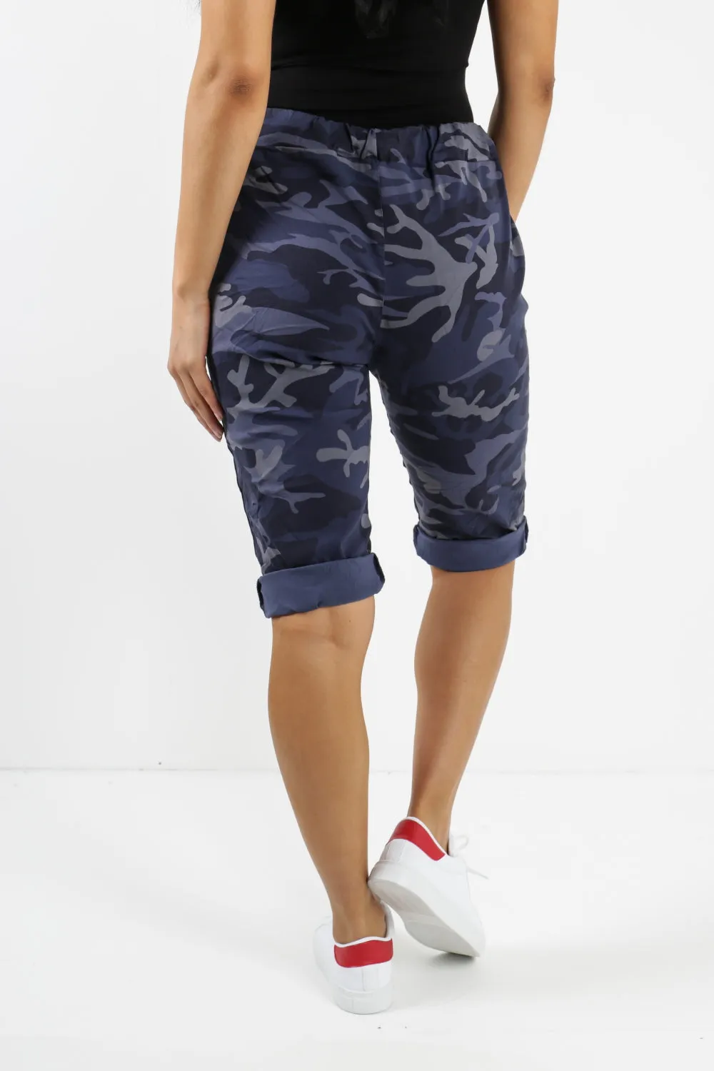 Ladies Italian Stretch Shorts Women's camouflage Plain Magic Comfy Lagenlook Hot Pants 8-22