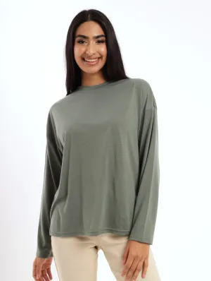 Ladies Long Sleeve Loose Easy Tee - Fatigue