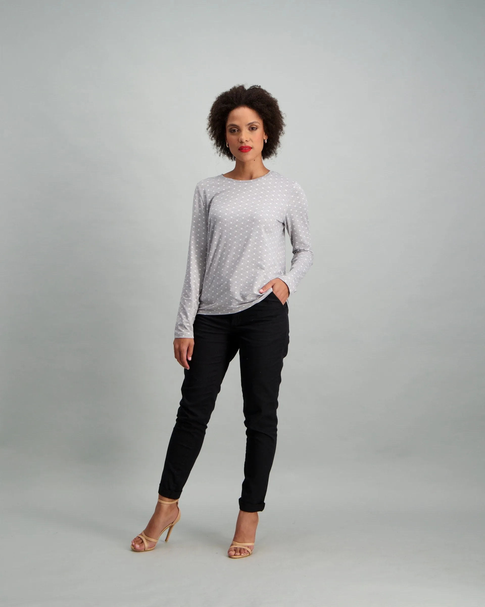 Ladies Polka Dot T-Shirt - Black/Charcoal