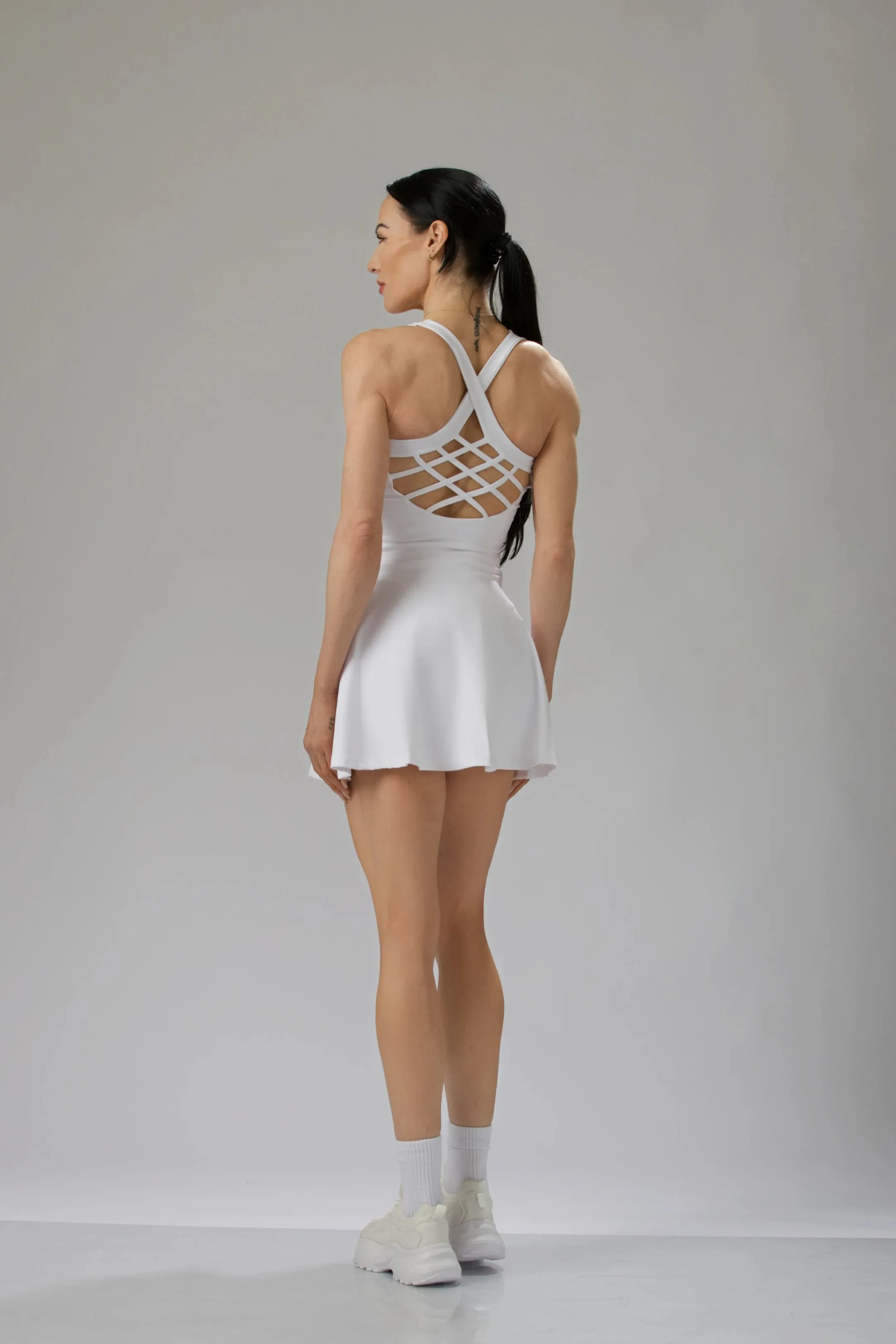 Lattice-Back Performance Mini Dress