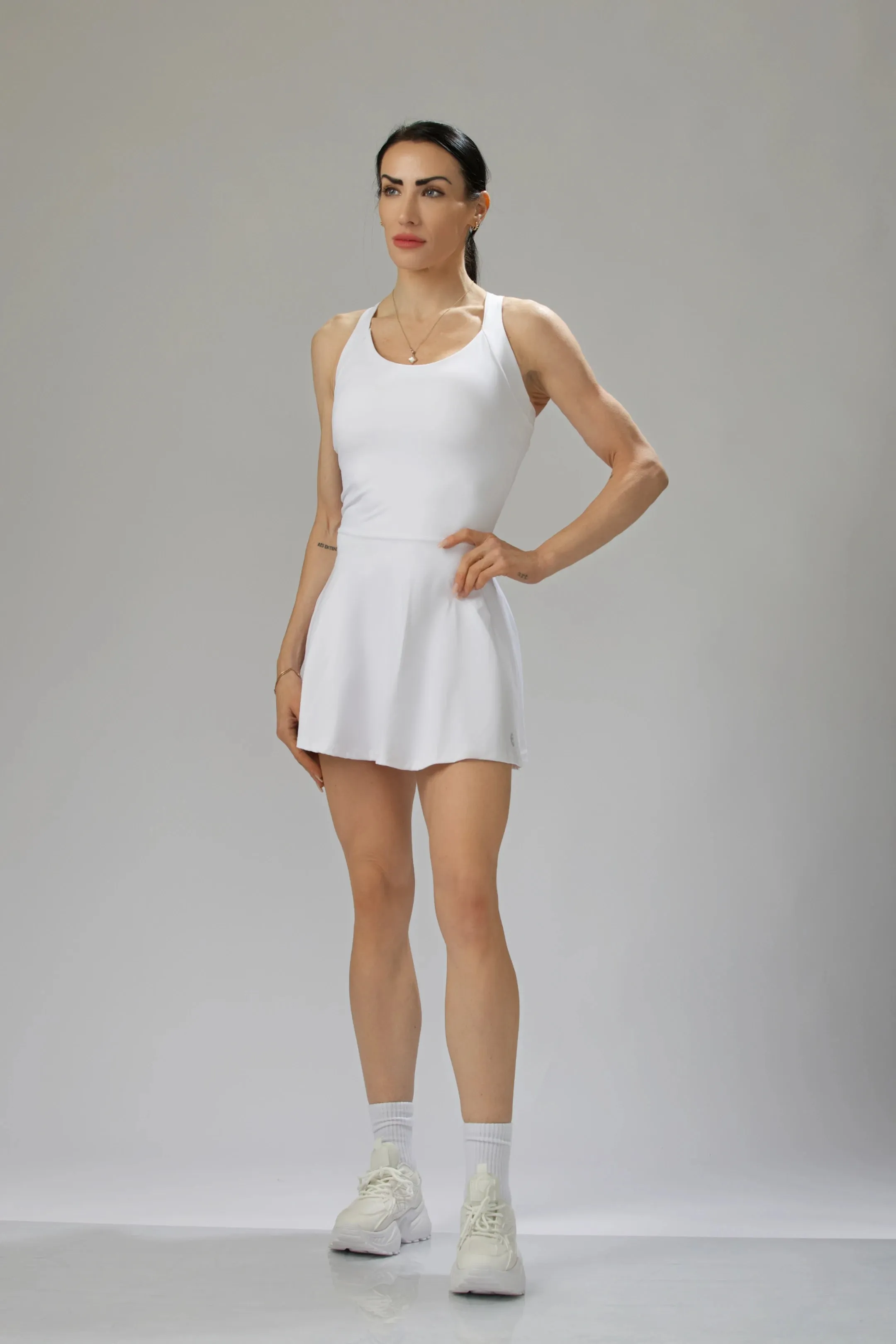 Lattice-Back Performance Mini Dress