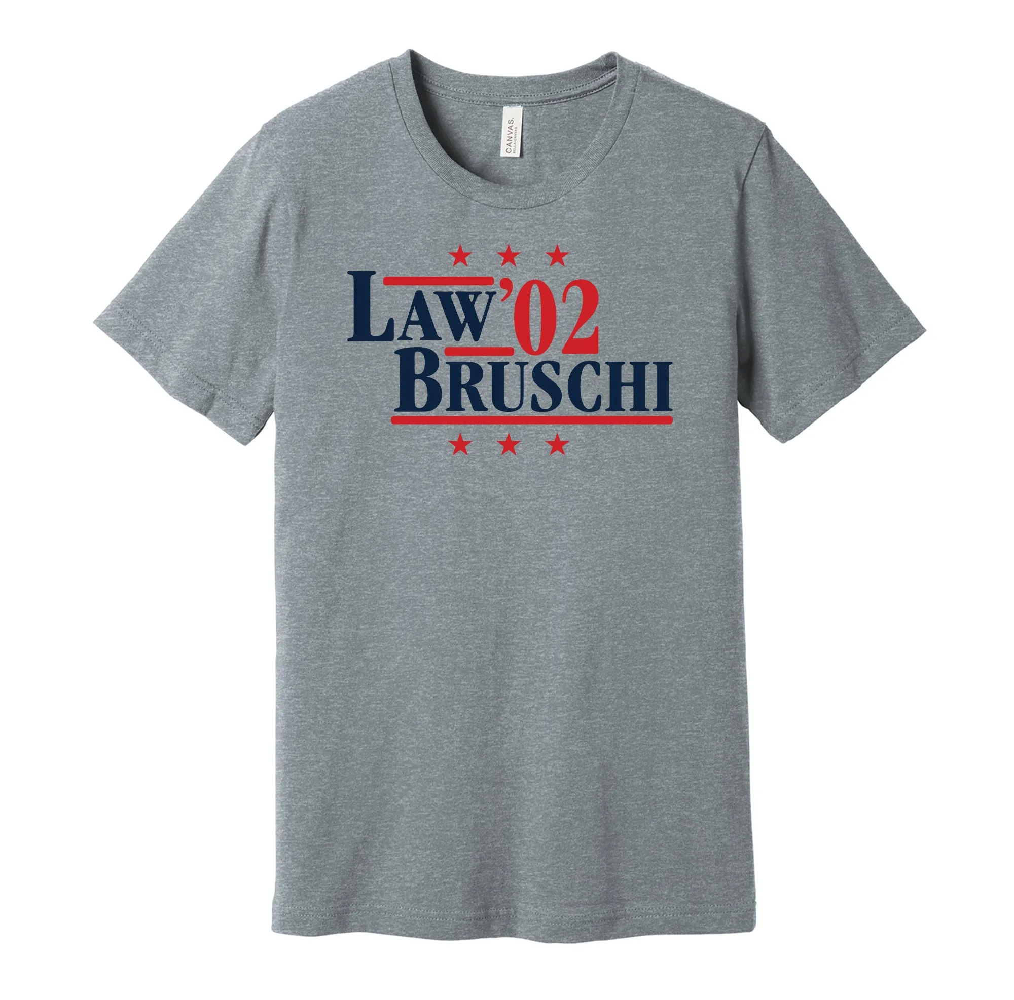 Law & Bruschi '02 - New England Football Legends Political Campaign Parody T-Shirt - Hyper Than Hype Shirts