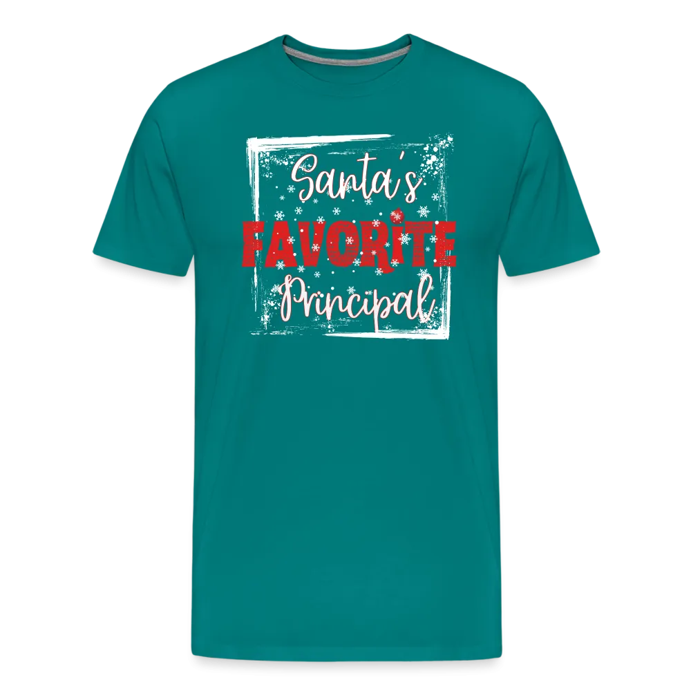 Leading with Cheer: Men's 'Santa's Favorite Principal' Premium Tee