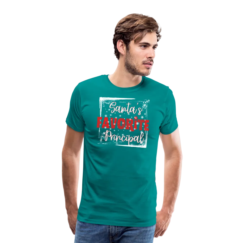 Leading with Cheer: Men's 'Santa's Favorite Principal' Premium Tee