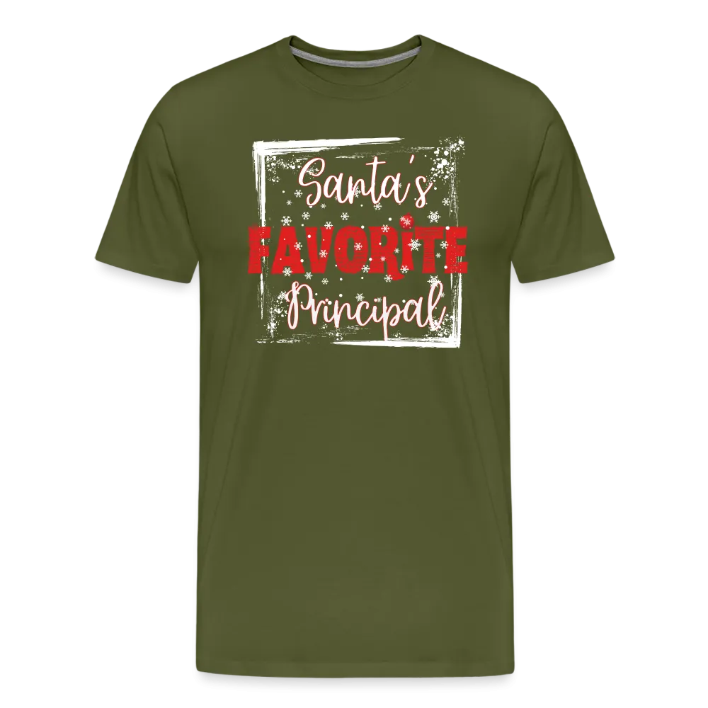 Leading with Cheer: Men's 'Santa's Favorite Principal' Premium Tee