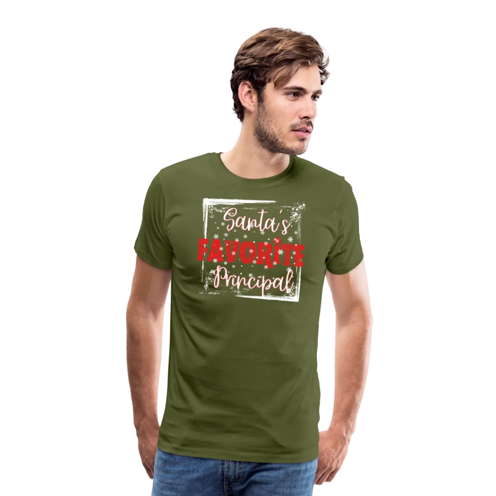 Leading with Cheer: Men's 'Santa's Favorite Principal' Premium Tee