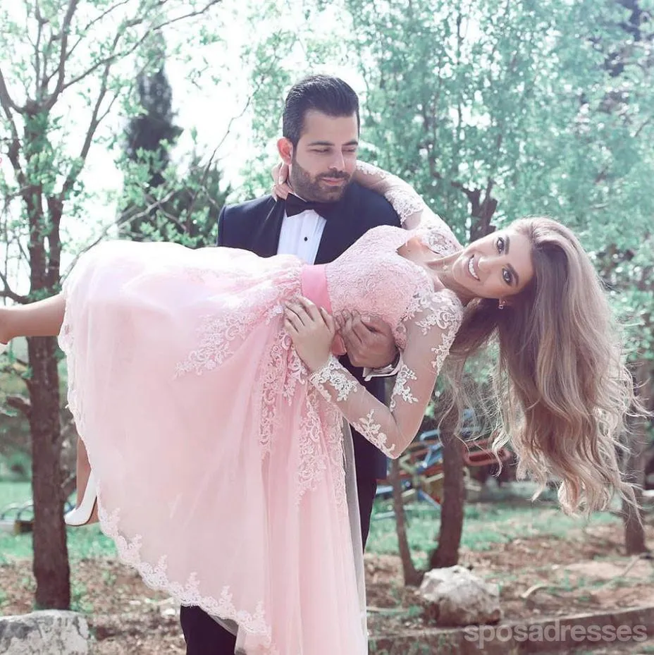 Long Sleeve Pink Lace Short Cheap Homecoming Dresses Online, CM585