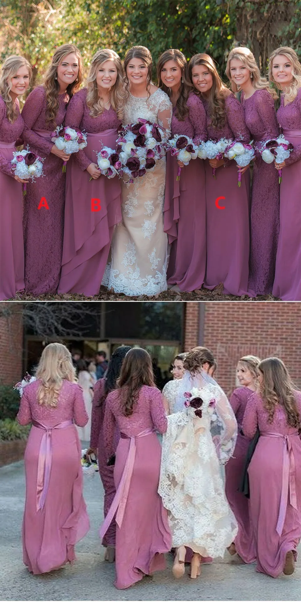 Long Sleeves Different Styles Elegant V-Neck Cheap Bridesmaid Dresses For Wedding, WG19