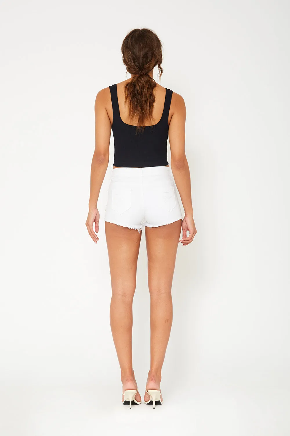 Low rise white hot shorts