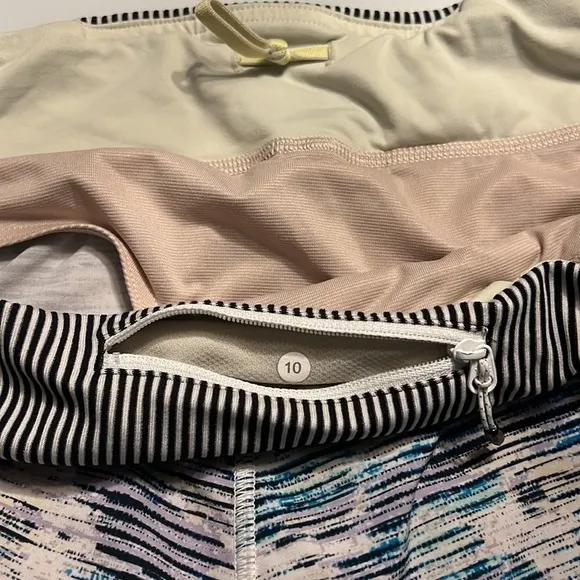 LULULEMON 10 Speed Blurry Bell in Purple Navy Lilac Striped Shorts Size 10
