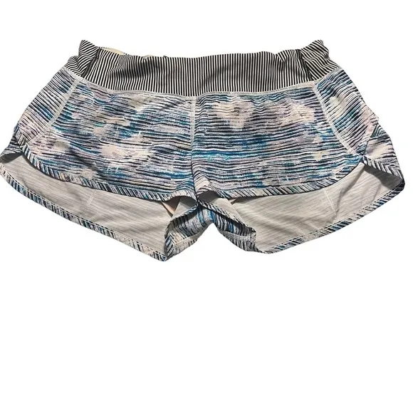 LULULEMON 10 Speed Blurry Bell in Purple Navy Lilac Striped Shorts Size 10