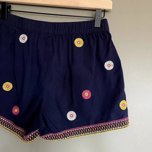 Madewell Embroidered Pull-On Shorts Size XS Navy Blue Medallion Print