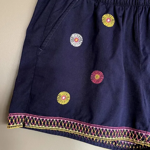 Madewell Embroidered Pull-On Shorts Size XS Navy Blue Medallion Print