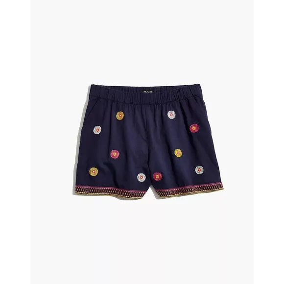 Madewell Embroidered Pull-On Shorts Size XS Navy Blue Medallion Print