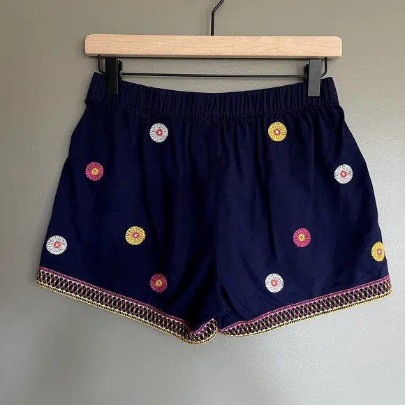 Madewell Embroidered Pull-On Shorts Size XS Navy Blue Medallion Print