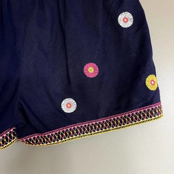 Madewell Embroidered Pull-On Shorts Size XS Navy Blue Medallion Print