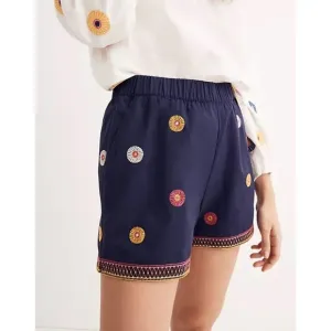 Madewell Embroidered Pull-On Shorts Size XS Navy Blue Medallion Print