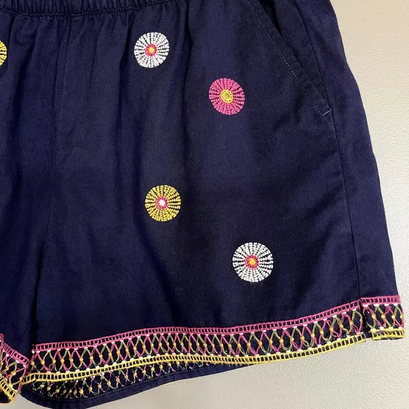 Madewell Embroidered Pull-On Shorts Size XS Navy Blue Medallion Print