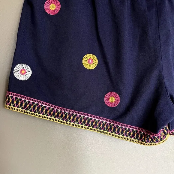 Madewell Embroidered Pull-On Shorts Size XS Navy Blue Medallion Print