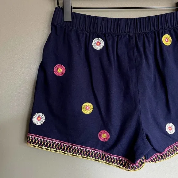 Madewell Embroidered Pull-On Shorts Size XS Navy Blue Medallion Print
