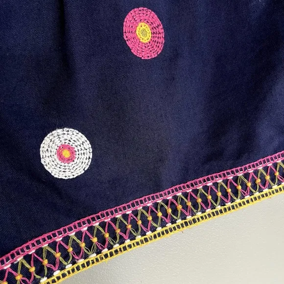 Madewell Embroidered Pull-On Shorts Size XS Navy Blue Medallion Print