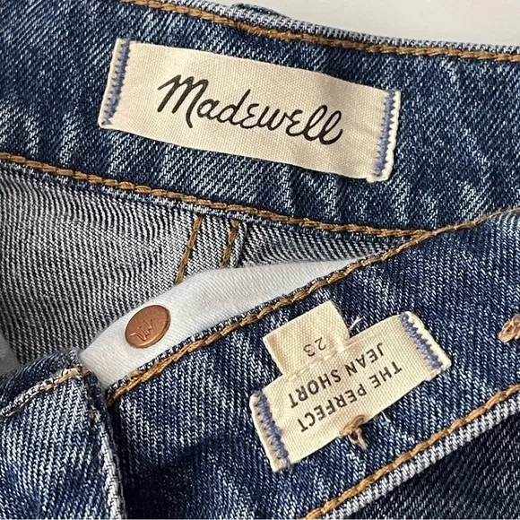 Madewell the Perfect Jean Short 23 High Rise Raw Hem Stretch Denim Cutoff Blue
