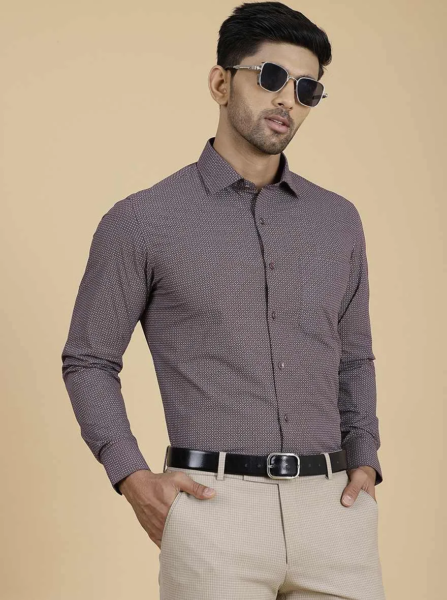 Maroon Printed Slim Fit Formal Shirt | Greenfibre
